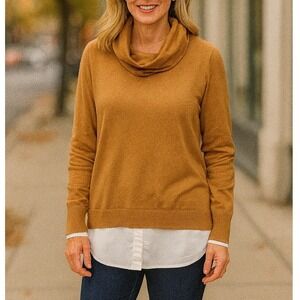 Chico's Brown Taupe White‎ Layer Cowl Neck Turtleneck Top Shirt Sz 2 Large (12)